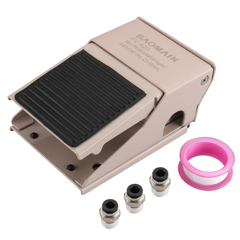 Baomain 1/4 PT Pneumatic Foot Pedal Valve FV-420 4 Way 2 Position Threaded Rubber Nonslip Pressure Control with 6mm Fittings