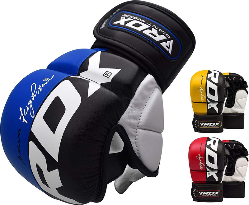 RDX MMA Sparring Gloves Martial Arts, Muay Thai, Kickboxing, Ventilated Open Palm for Grappling, Karate Mitts for Adults Blue Large