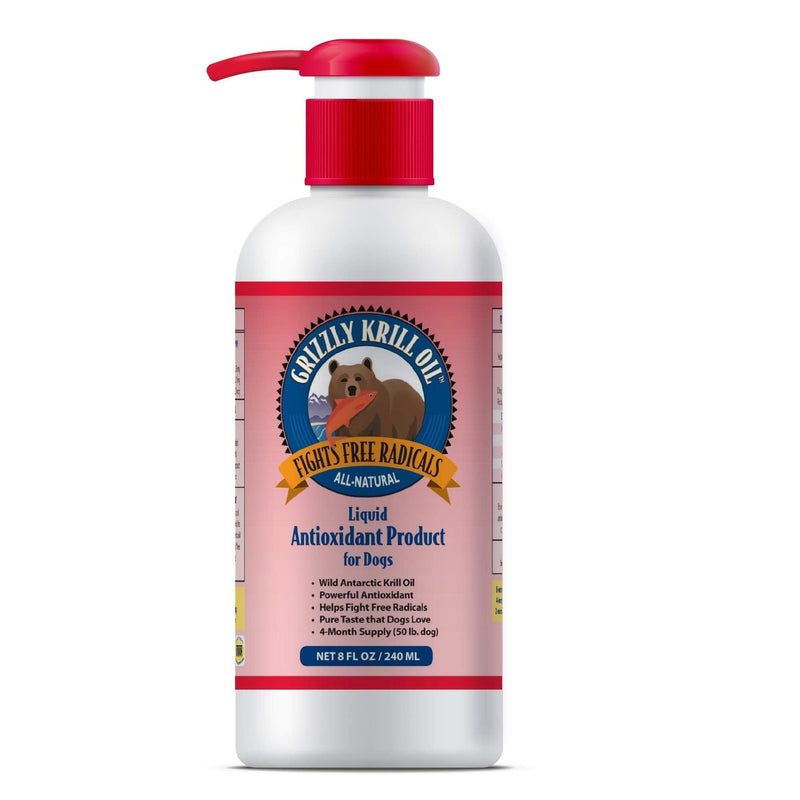 Grizzly Wild Antarctic Krill Oil for Dogs (Multiple Sizes) - Made in USA, Powerful Antioxidant, All-Natural Supplement Fights Free Radicals 8 oz - PawsPlanet Australia