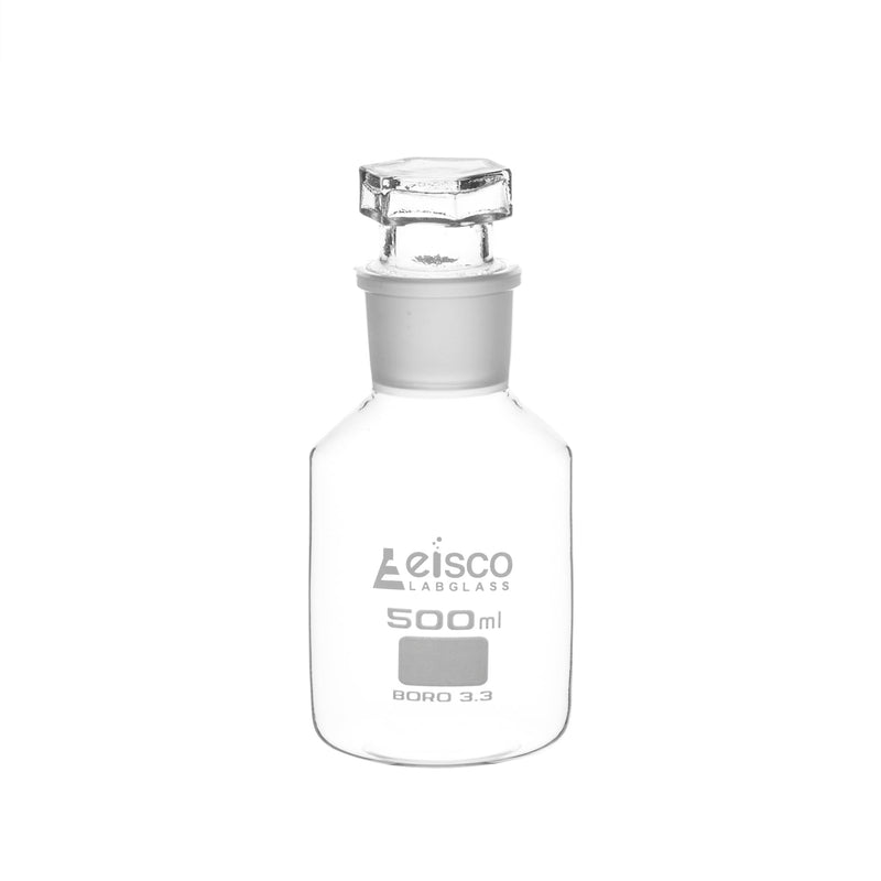 EISCO Labs 500ml Reagent Bottle - Borosilicate Glass with wide mouth and Penny stopper