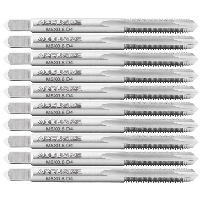 Accusize Tools - H.S.S. Metric Spiral Point Taps, American Standard, Fully Ground (Size: M5X0.8, Flute: 2) | Fully Ground Bright Finish, Right-Hand Cut, Square Shank, H Limit D4, American Standard, SPT-5M-08x10