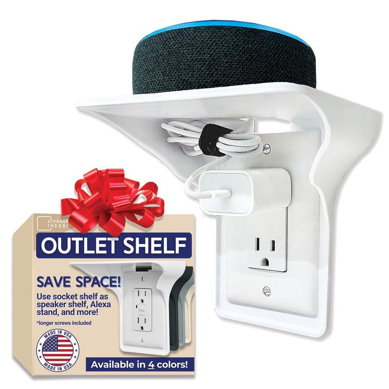 Power Perch Wall Outlet Shelf – Transform Your Outlet into a Space-Saving Display! Perfect for Alexa, Electric Toothbrush & More – Sturdy Light Socket Shelf by Storage Theory - 1 Pack, White