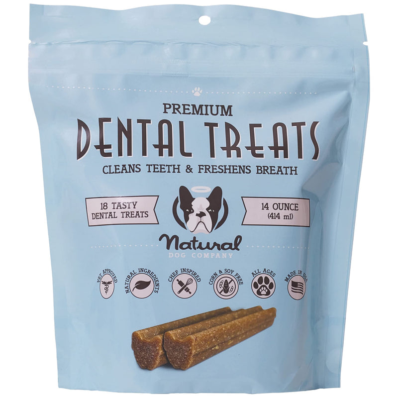 Natural Dog Company Premium Dog Dental Chews, Natural Dental Sticks to Clean Teeth and Freshen Breath, Helps Control Plaque and Tartar Treats for All Breeds and Sizes, Made in USA, 18 Count - PawsPlanet Australia