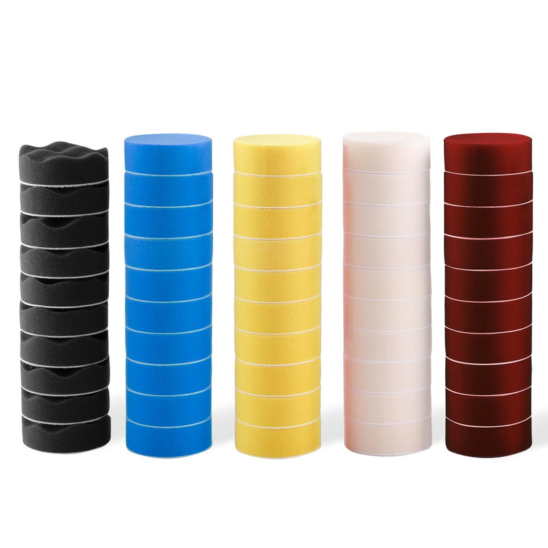 Polishing Pad, 50pcs 3 inch(80 mm) Sponge Buffing Pads, Foam Polishing Pad Kit for Car Sanding, Polishing and Waxing 3 inch 50PCs