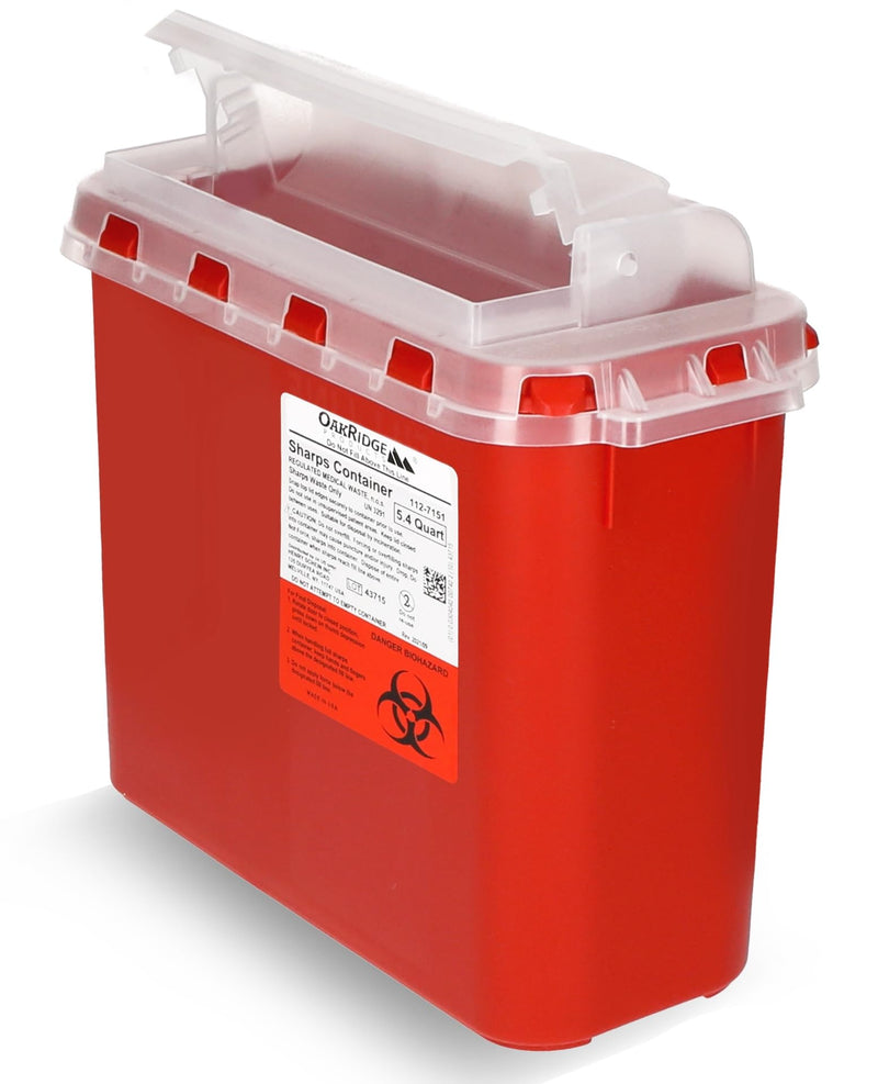 Oakridge Products Transparent Sharps Container for Home Use and Professional 5.4 Quart (1-Pack), Touchless Biohazard Needle and Syringe Disposal, Rotating Lid, CDC Certified medium 1
