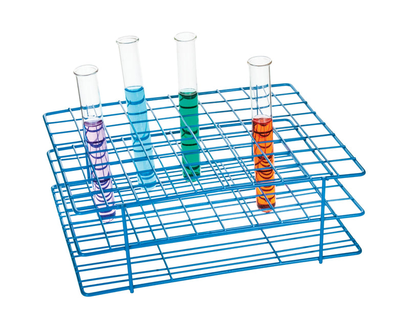 EISCO Blue Epoxy Coated Steel Wire Test Tube Rack, 80 Holes, Outer Diameter Permitted of Tubes 18-20mm or Less, 8x10 Format