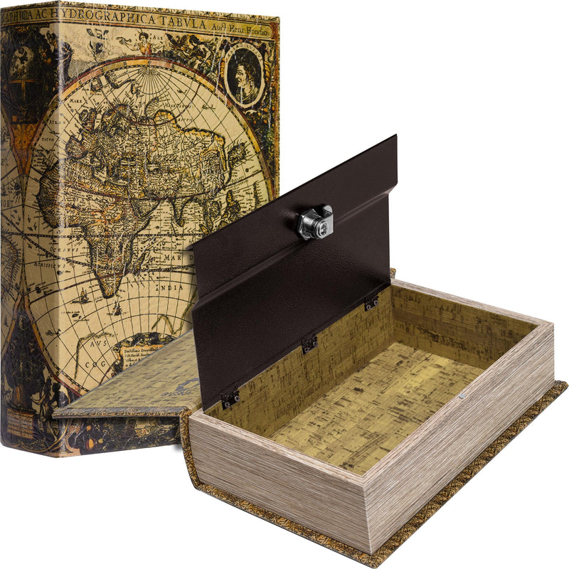 Barska Portable Diversion Dual Book Safe Concealed Lock Box for Secure and Discreet Hidden Storage of Valuables and Personal Items Antique Map