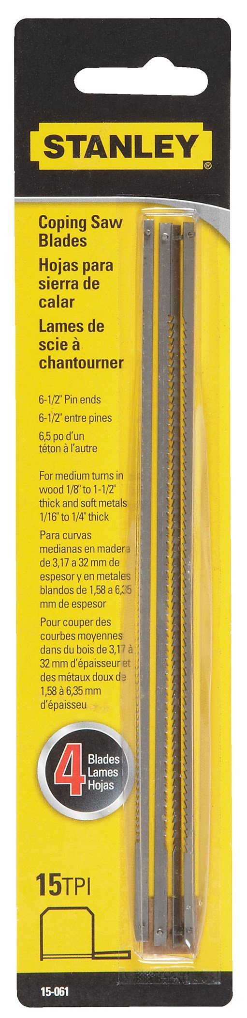 Stanley Hand Tools 15-061 6-1/2" 15 TPI Coping Saw Blades 4 Pack