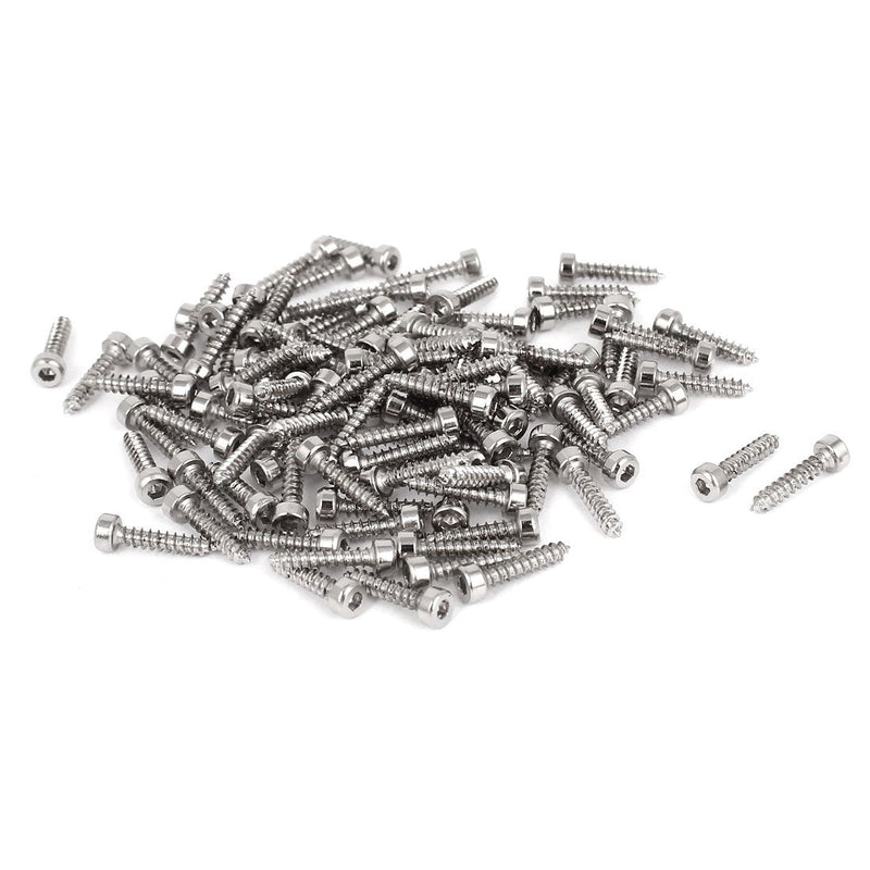uxcell M2 Hex Socket Head Cap Self-Tapping Screw, 100Pcs M2x10mm 304 Stainless Steel, Hexagon Socket Head Tapping Screws, Hex Drive, Self Tapping Point - Silver 100