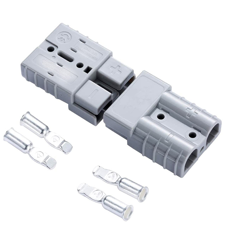 2pc Battery Quick Connector Kit 50a Plug Connect Disconnect Winch Trailer (50A 6AWG -Grey) Gray