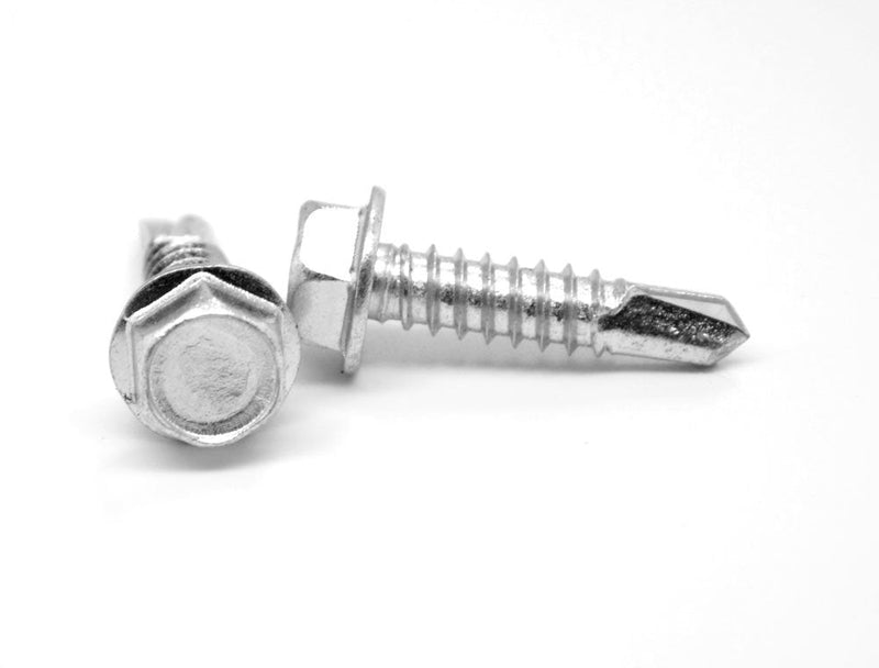 ASMC Industrial Self-Drilling Screw 1/4"-14 x 1-1/2" - Hex Washer Head 3-Point Tip - Zinc-Plated, Low Carbon Steel for Corrosion Resistance - Pack of 100