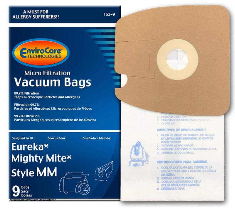 Eureka Part#60295C - Style MM Vacuum Bag Replacement for Eureka Mighty Mite 3670 and 3680 Series Canisters by EnviroCare Part#153-9 - 9/Package 9 Bags