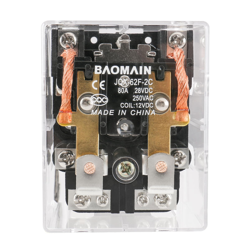 Baomain High Power Relay JQX-62F-2C Coil Voltage DC 12V 80A DPDT 2NO 2NC Electronmagnetic Relay