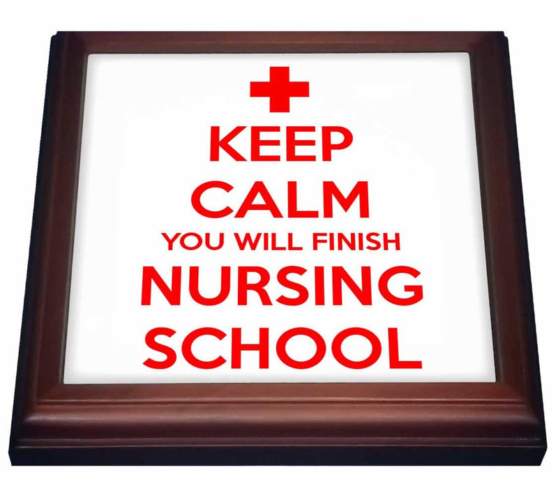 3dRose Keep Calm You Will Finish Nursing School-Trivet with Ceramic Tile, 8" x 8", Brown