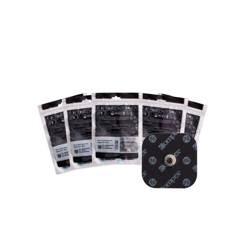 Compex Easy Snap Electrodes 2in x 2in for Edge, Performance, Sport Elite, Wireless Muscle Stimulators, 4 Count (Pack of 5) 4 Count (Pack of 5)