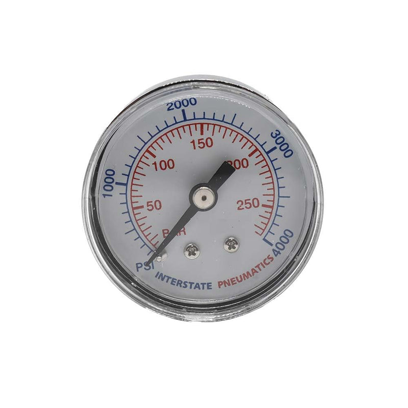 Interstate Pneumatics G2101-4000 1/8 Inch NPT Rear Mount Pressure Gauge,1-1/2 Inch Dial Diameter, 4000PSI (Chrome Body with Dual Pressure Rating PSI & KPA)