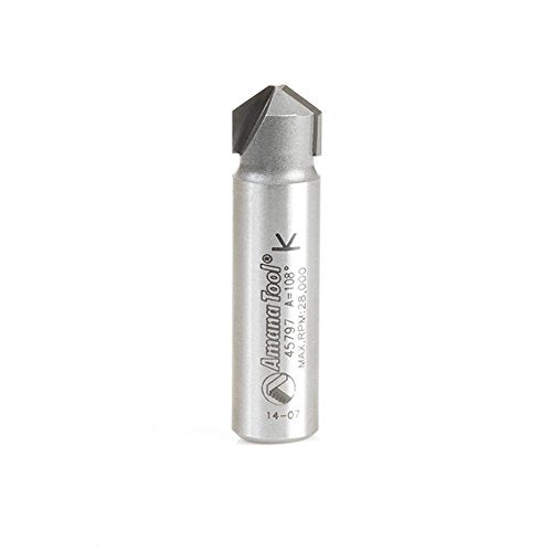Amana Tool - 45797 Carbide Tipped Double Edge Folding V-Groove 108 Deg x 0.090" Tip Wi 3/8 CH x 1/2 D x 1/2 Inch SHK