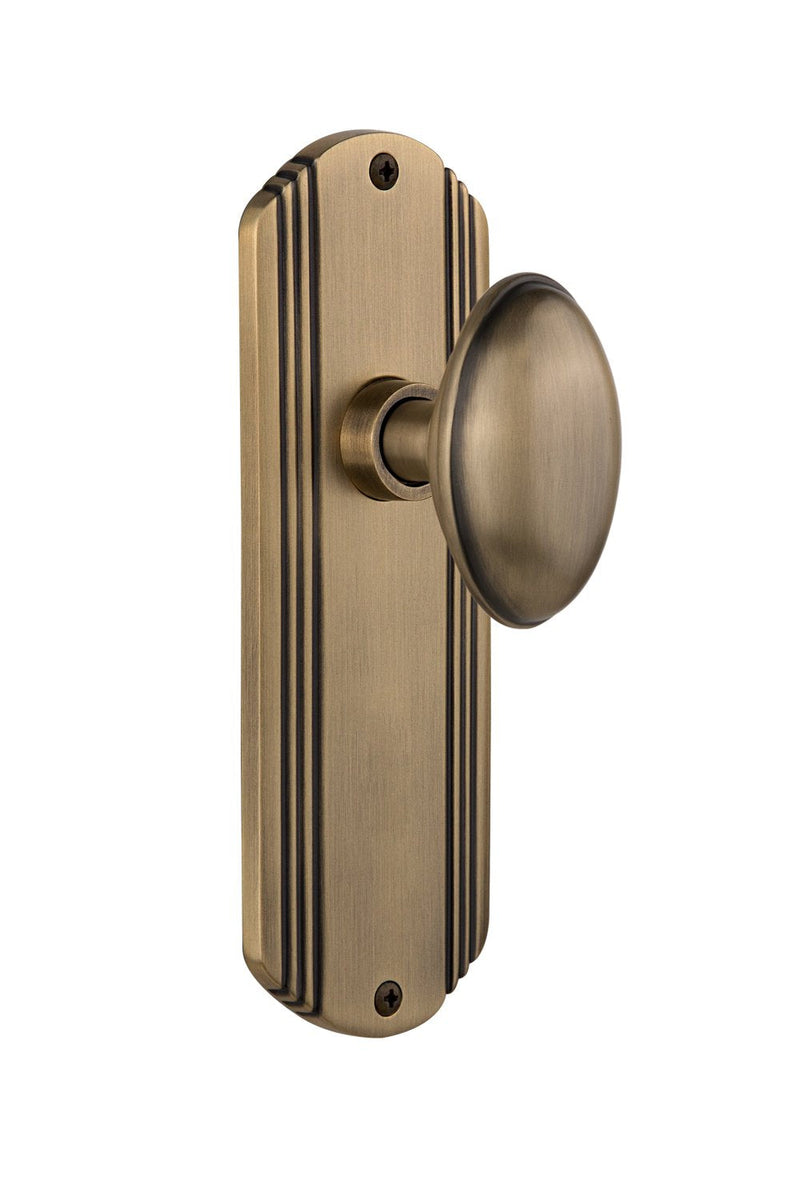 Nostalgic Warehouse Deco Plate with Homestead Door Knob, Passage - 2.375", Antique Brass Passage - 2.375"