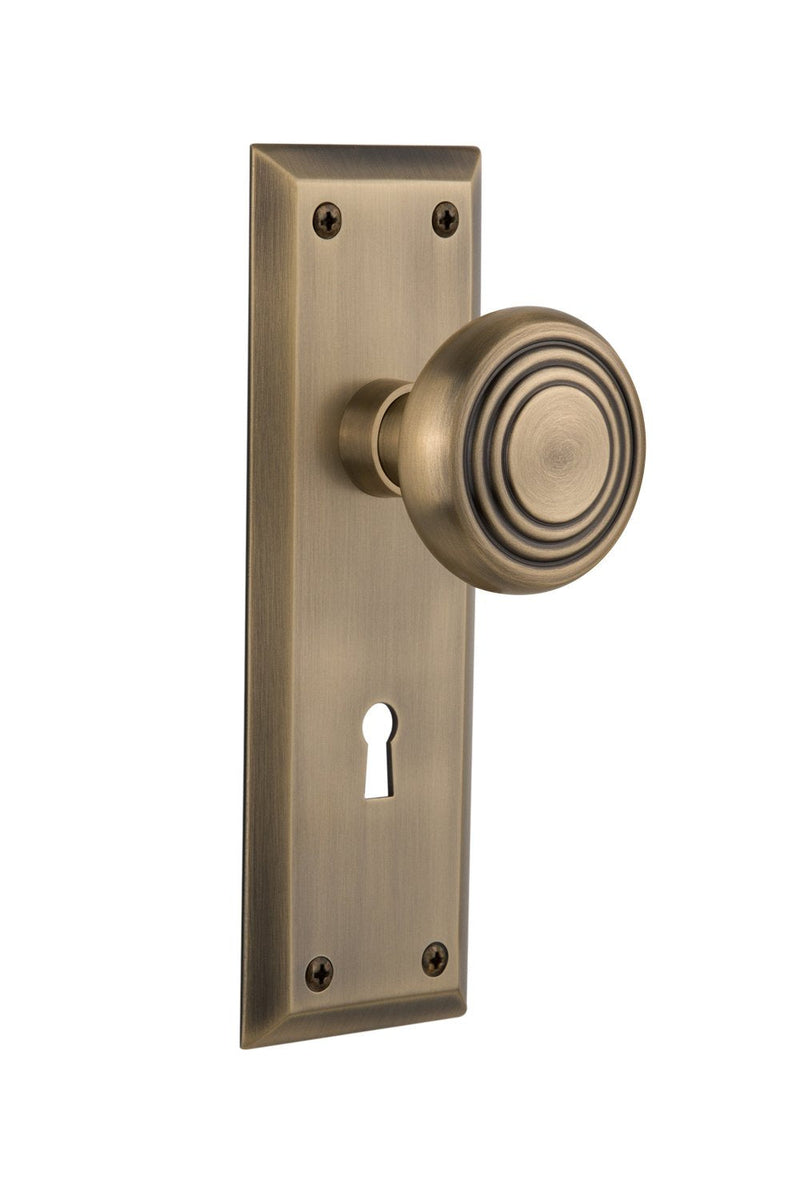 Nostalgic Warehouse New York Plate with Keyhole Deco Knob, Single Dummy, Antique Brass