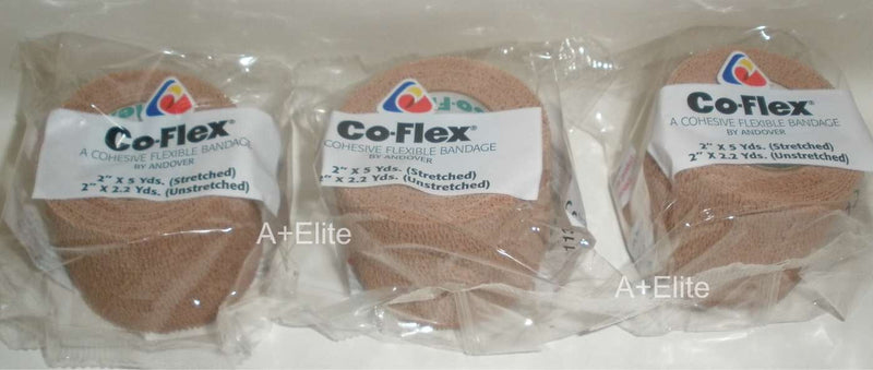 Andover CO-Flex 2"x5Yds Tan Flesh 3-Pack Cohesive Flexible Elastic Latex Bandage Compression Self Adherent Wrap Kids Children Vet Animals Pets Cats Dogs Horses 3200TN