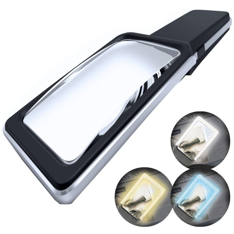 MAGNIPROS Patented 3X Large Magnifying Glass with Light | 3 Color Light Modes | Anti-Glare Lens & Stepless Dimmable LEDs | Perfect for Reading Fine Print & Inspection - Ideal for Seniors & Low Vision Black