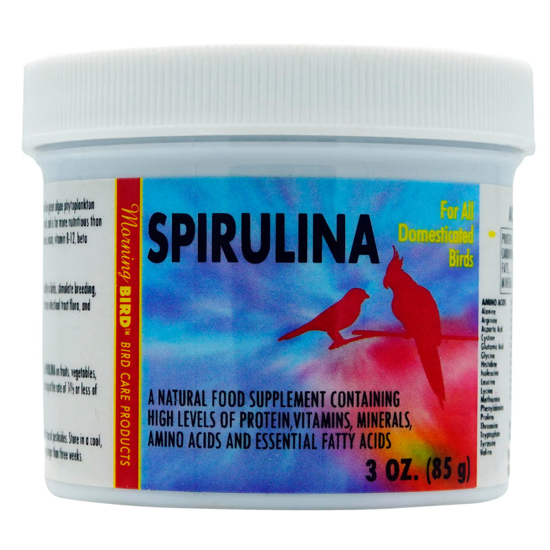 Morning Bird Spirulina, Supplement for Caged Birds, Organic Bird Food Supplement with Vitamins, Proteins, and Amino Acids for Parakeets, Cockatiels, Budgies, Finches, Canaries, and Parrots, 3 oz - PawsPlanet Australia