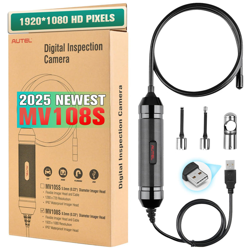 Autel MaxiVideo MV108S Digital Inspection Camera, 2025 Newer of MV108, 8.5mm USB Industrial Endoscope IP67 Waterproof, 1920P HD Borescope Camera 39.37'' Flexible Cord Snake Camera for Autel Tools & PC - NewNest Australia