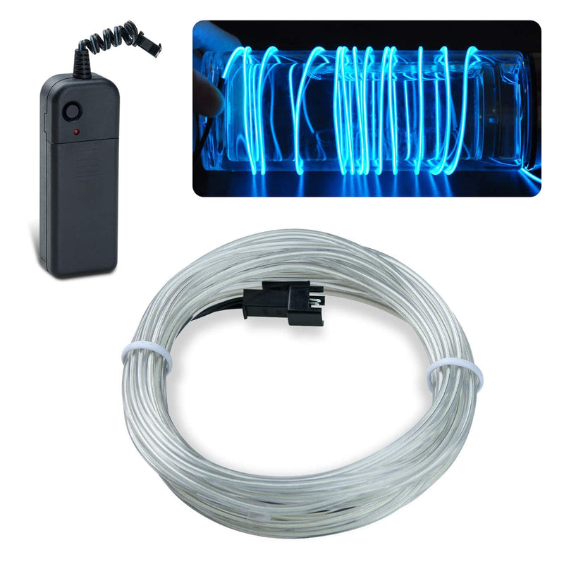 lychee EL Wire Neon Glowing Strobing Electroluminescent Light El Wire w/Battery Pack for Parties, Halloween Decoration (Ice Blue, 15ft) Ice Blue