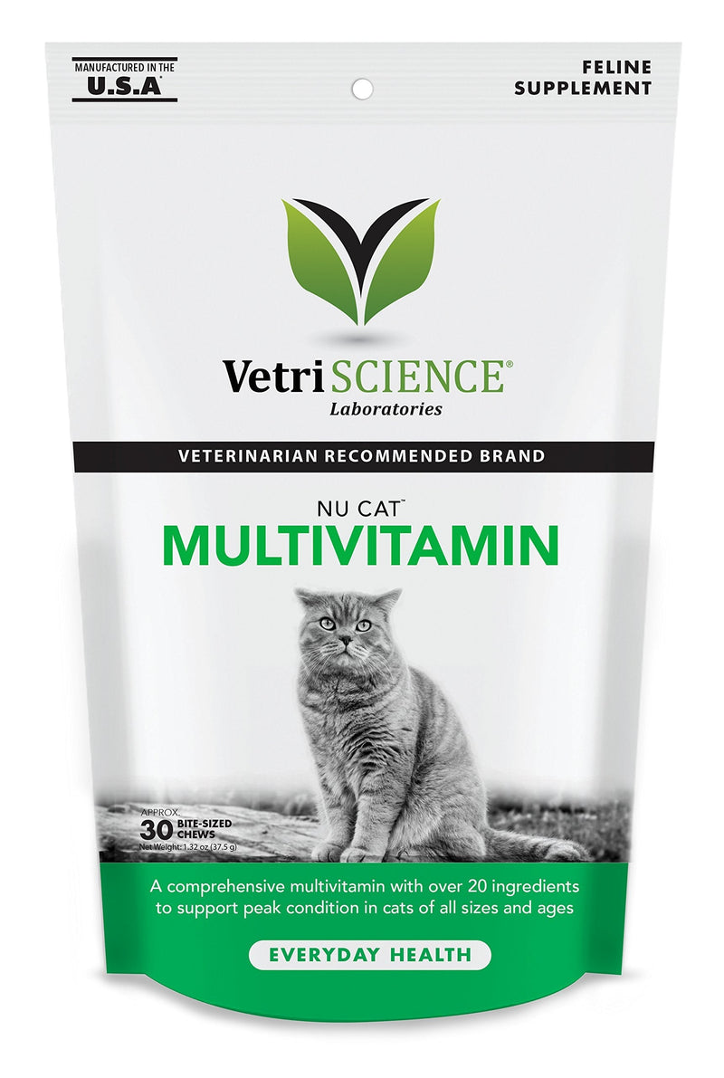 Vetriscience Nu Cat Multivitamin for Cats with Omega 3, Taurine and Immune Support Ingredients - Formulated and Recommended by Veterinarians 30 All Ages - PawsPlanet Australia