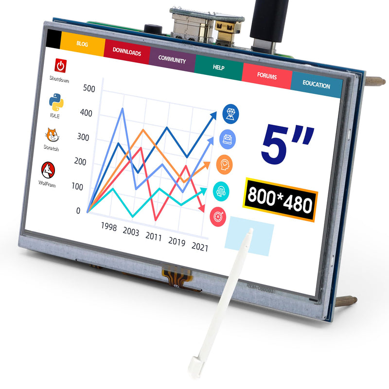 ELECROW 5 Inch Touchscreen for Raspberry Pi Screen 800x480 TFT LCD Screen Monitor Compatible with Raspberry Pi 5 4 3 Black Banana Pi Jetson Nano Windows 11 10 8 7