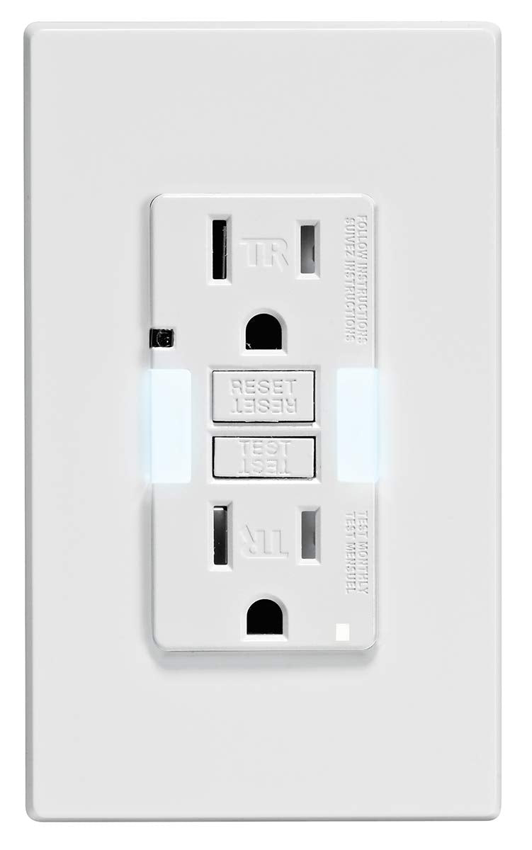 Leviton GFCI Outlet with Guidelight, 15 Amp, Self Test, Tamper-Resistant with LED Indicator Light, Replaces Plugged in Night Light, GFNL1-W, White GFCI, Guidelight