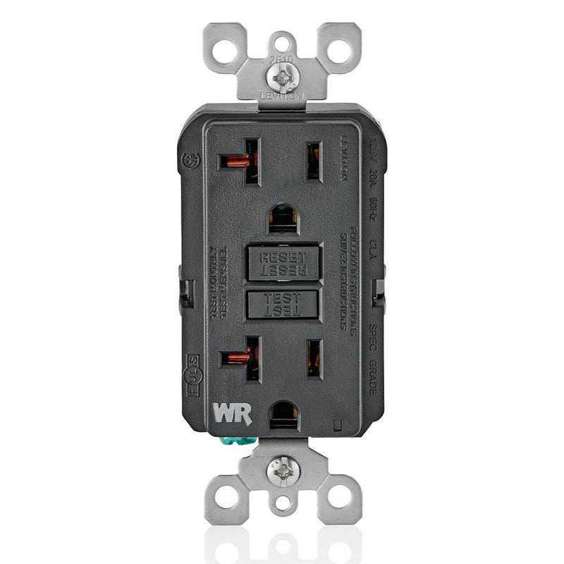 Leviton GFCI Weather-Resistant Outlet, 20 Amp, Self Test, Non Tamper-Resistant with LED Indicator Light, Outdoor Locations, GFWR2-E, Black 1