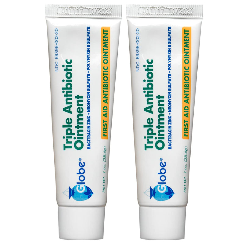 Globe Triple Antibiotic First Aid Ointment, 1 oz (2-Pack) First Aid Antibiotic Ointment, 24-Hour Infection Protection, Wound Care Treatment for Minor Scrapes, Burns and Cuts