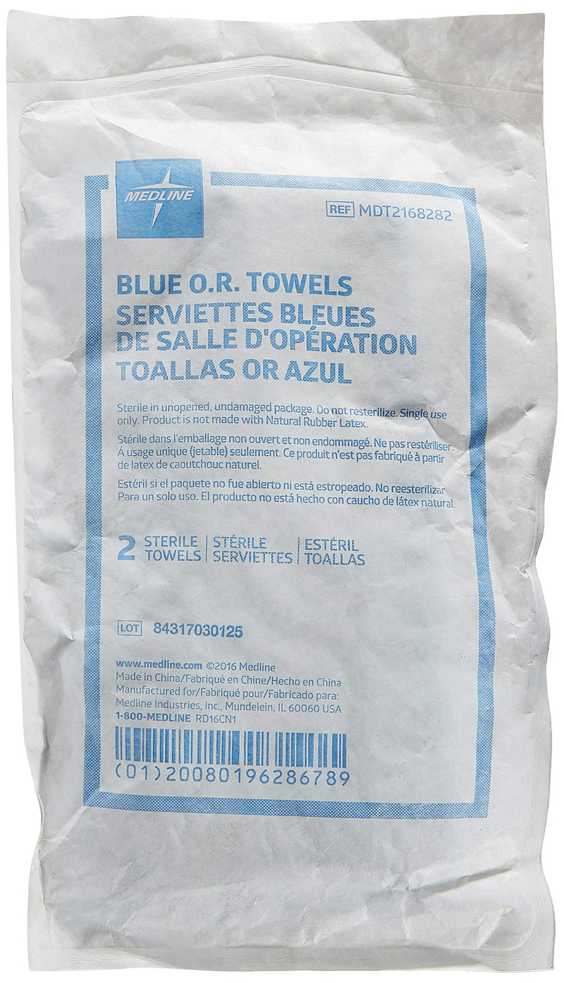 Medline Standard Sterile Disposable OR Towels, Blue, 27" Length, Pack of 2
