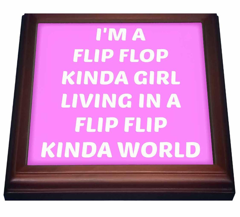 3dRose I'm a Flip Flop Kinda Girl Living in a Flip Flop Kinda World Trivet with Ceramic Tile, 8" by 8", Brown