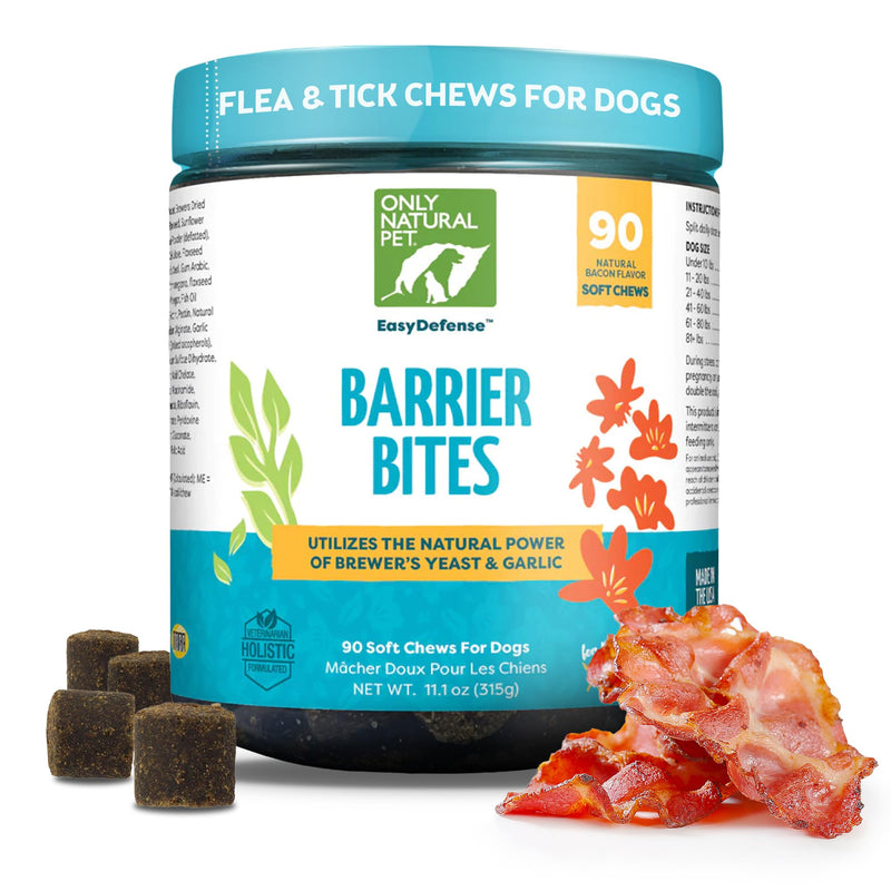 Only Natural Pet EasyDefense Barrier Bites Soft Flea Chews for Dogs - First Line of Defense Againts Fleas & Ticks, Boosts Immune System and Healthy Skin & Coat - (90 Bacon Flavored Soft Chews) 1 Pack 90 Count (Pack of 1) - PawsPlanet Australia