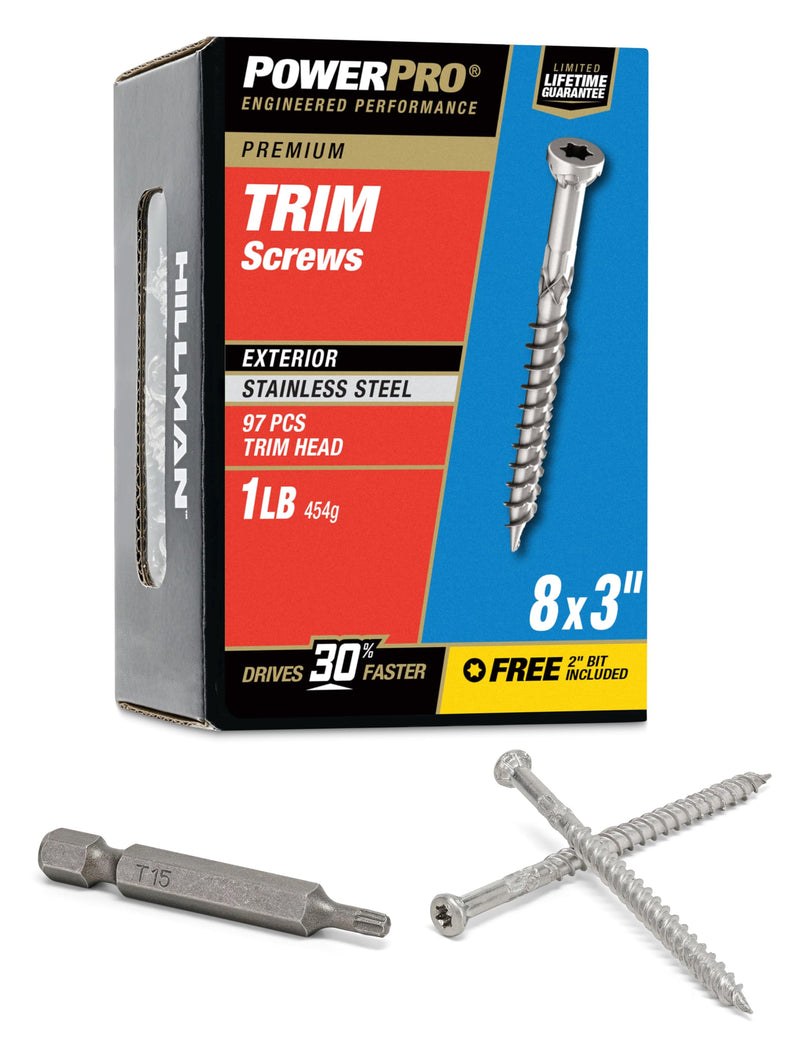 Power Pro Premium 305 Stainless Steel Trim Screws (#8 x 3) - 1lb Box #8 x 3"