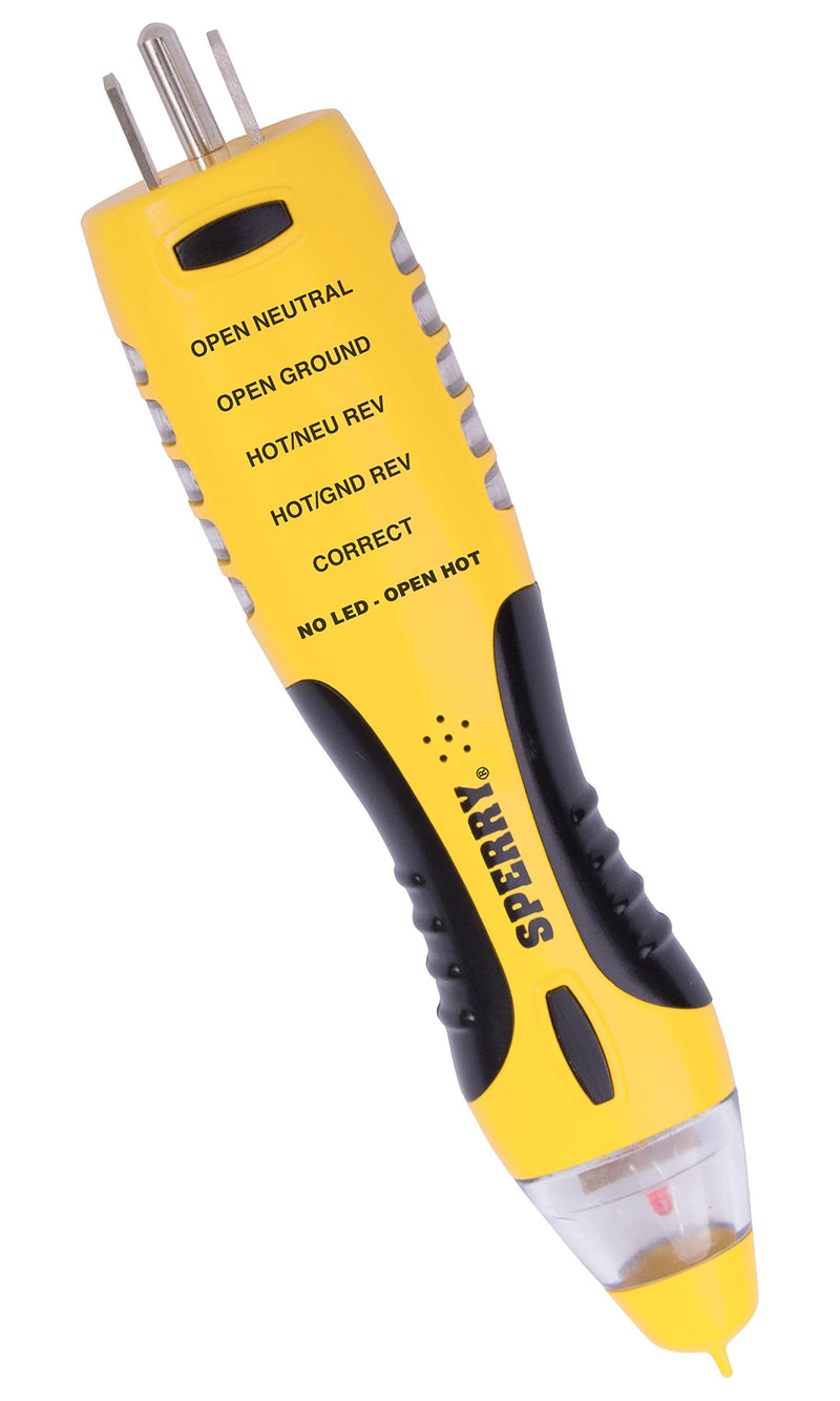 Sperry Instruments VD7504GFI DualCheck 2-in-1 Non-Contact Voltage Detector + GFCI Outlet Circuit Analyzer, 360° Visual & Audible Indicators, 50-1000V AC, 250 lb. Crush Rating