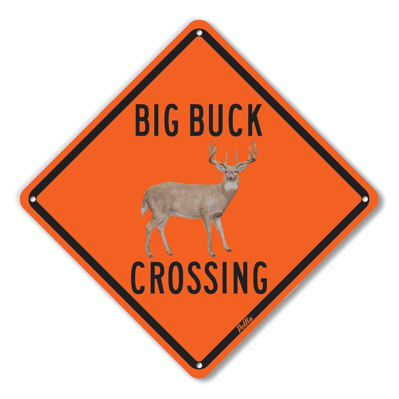 PetKa Signs and Graphics PKAC-0005-NA_10x10 "Big Buck Crossing" Aluminum Sign, 10" x 10", Color Deer on Orange 10x10
