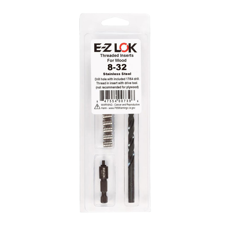 E-Z LOK 400-008-CR Thread Installation Kit for Hard Wood Stainless Steel Threaded Inserts 8-32 (10), Drill, Installation Tool