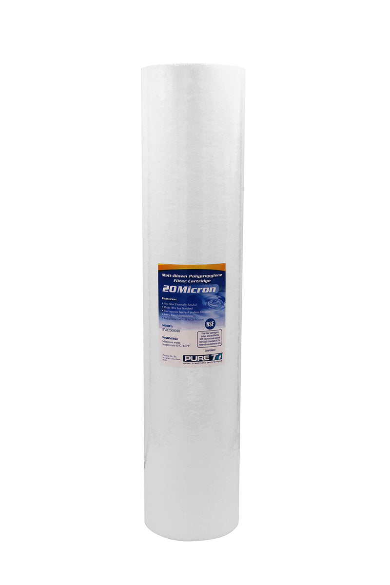 PureT BVB2000020 20x4.5" Water Sediment Filter - NSF Certified - Spun Poly Filter Removes Sediment and Other Organic Debris (20 u Micron Rated)