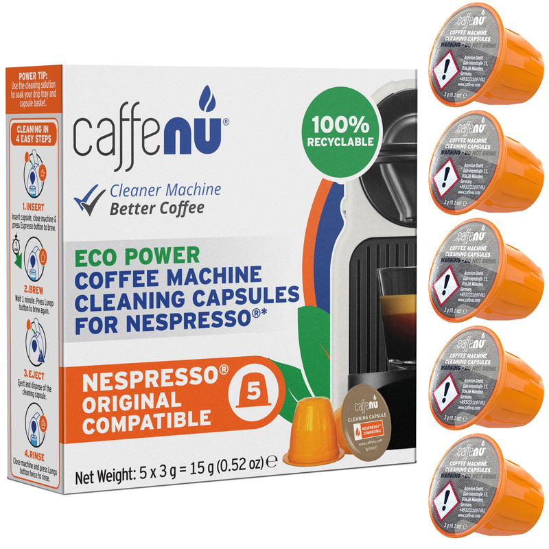 Caffenu Nespresso Compatible Cleaning Pods. 5 Cleaner Capsules. Improved Coffee Flavor. For Nespresso Originaline, Use with Descaling Kit. 5 Count (Pack of 1)