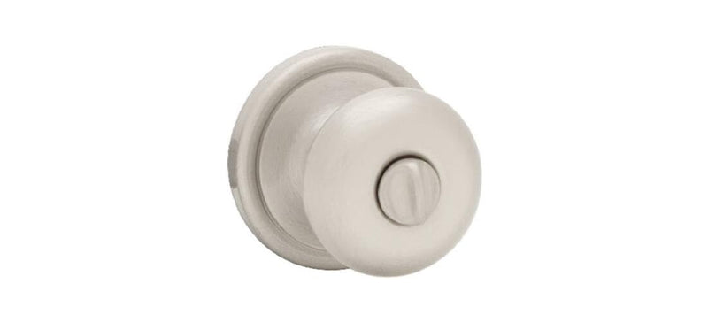 Kwikset Hancock Interior Privacy Door Knob with Lock, Door Handle For Bathroom and Bedroom, Satin Nickel, Keyless Push Button Lock Doorknob