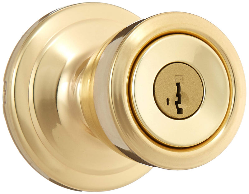 Kwikset Abbey Entry Door Knob with Lock and Key, Secure Keyed Handle Exterior, Front Entrance and Bedroom, Polished Brass, Pick Resistant SmartKey Rekey Security 1 Count (Pack of 1)