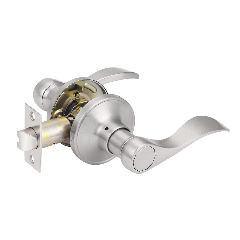 Probrico Wave Passage Door Lever Satin Nickel Keyless Handle for Hall and Closet, Interior Non-Locking Leverset 1