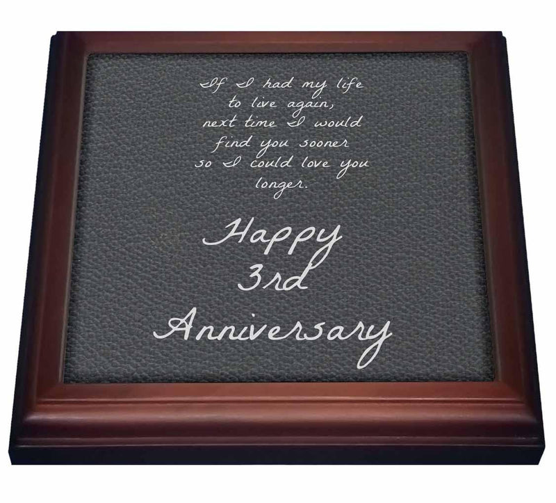 3dRose 3rd Anniversary love you longer on faux leather like background Trivet with Ceramic Tile, 8" x 8", Brown