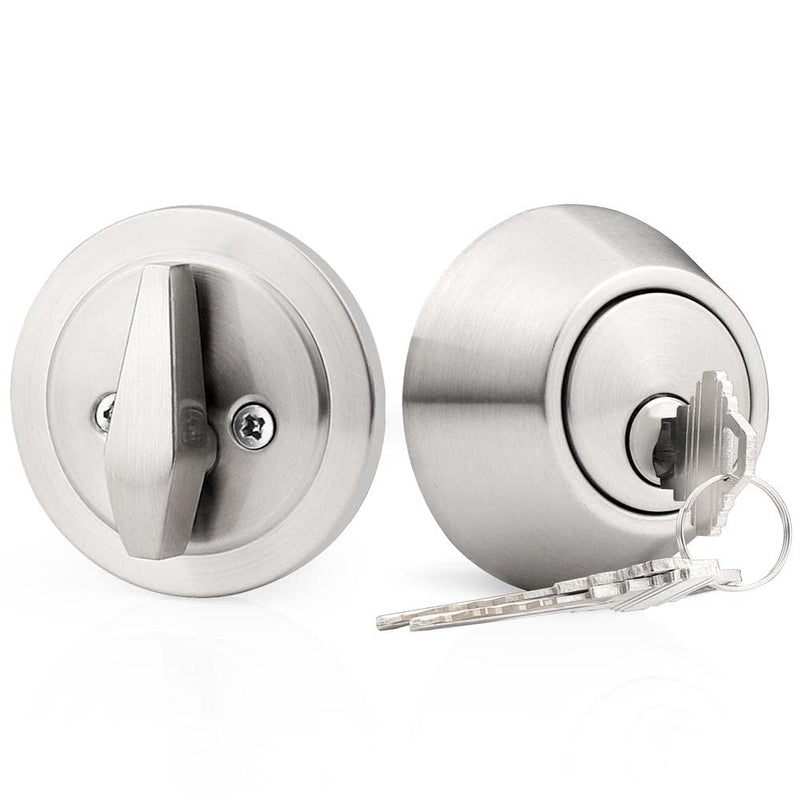 Probrico 1 Side Keyed Cylinder Deadbolt in Brushed Satin Nickel, Keyway Keys Handleset, 3 Keys Anti-Theft Interior& Exterior Door Hardware (for Entrance Lock and Front Gate) 1 Pack Brushed Nickel