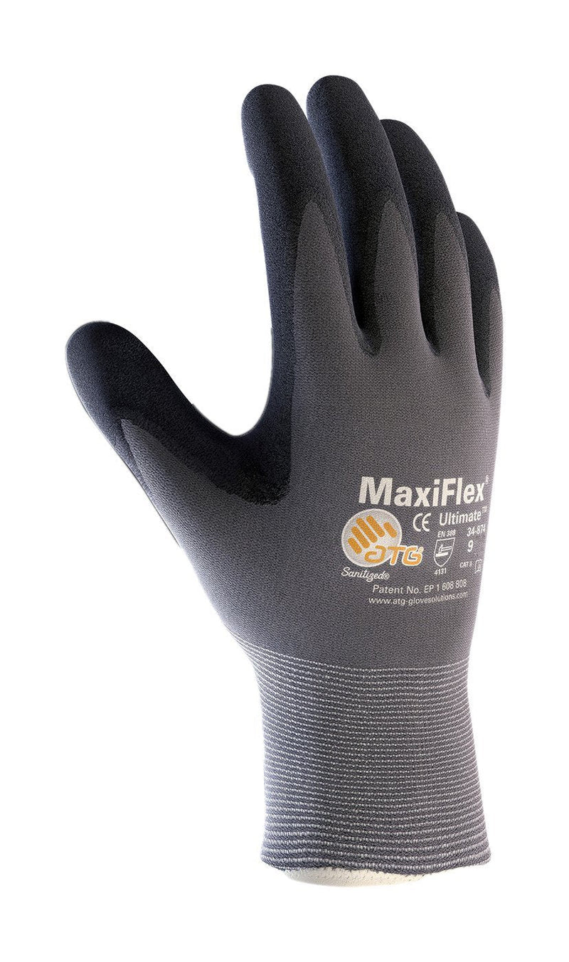 MaxiFlex 34-874 Seamless Knit Nylon Glove with Nitrile Coated Micro-Foam Grip on Palm and Fingers Gray/Black Dozen 1 Medium