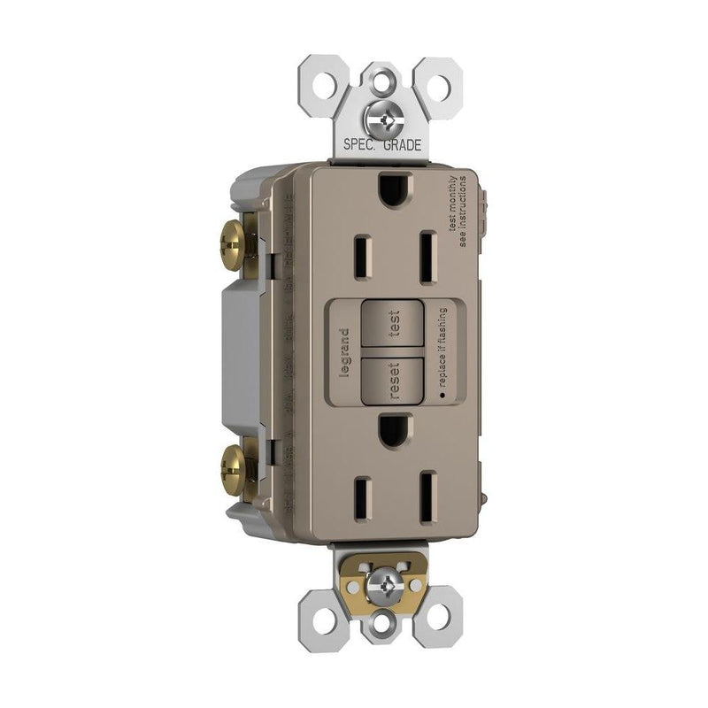 Legrand radiant 1597TRNICC4 15 Amp GFCI Self Test Tamper Resistant Decorator Duplex Outlet, Nickel (1 Count) Brushed Nickel