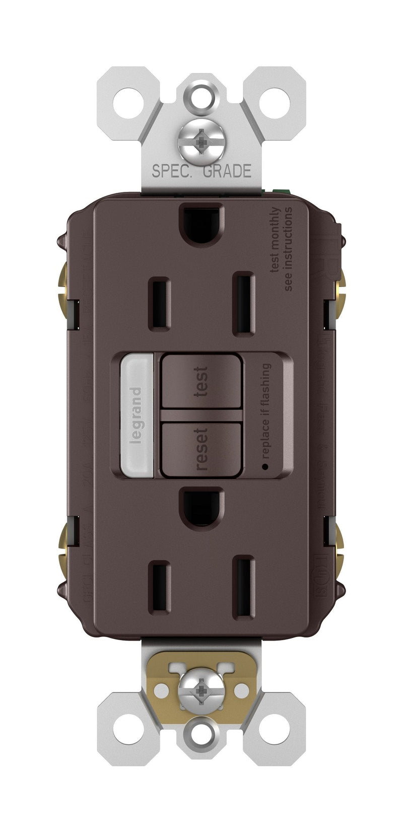 Legrand radiant 1597NTLTRDBCC4 15 Amp Night Light GFCI Self Test Tamper-Resistant Decorator Duplex Outlet with Cool Touch LED, Dark Bronze (1 Count) 1 Pack With Nightlight